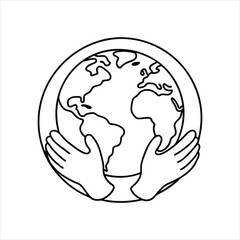 Earth Care Hands One Line Drawing Vector