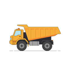 Fototapeta premium A yellow dump truck is depicted in a vector illustration, showcasing its design and functionality in a simple and clean style against a white background.
