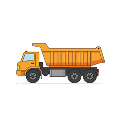 Illustration of a yellow dump truck, side view, isolated on white background, suitable for construction, transport, and industry themes.  The clean lines and simple style make it perfect for various