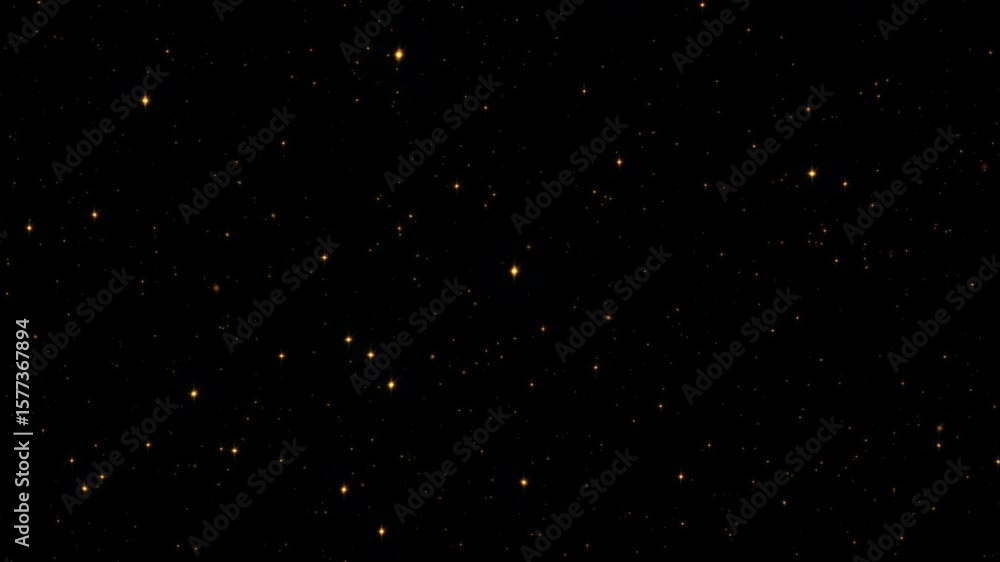 Poster abstract animation loop flickering glow gold stars particles flow up on black background. 4k 3d seam