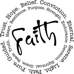 Faith Words SVG circle design | Christian Religious Quotes | Bible Verse PNG | Inspirational Scripture Cut Files for Cricut & Silhouette