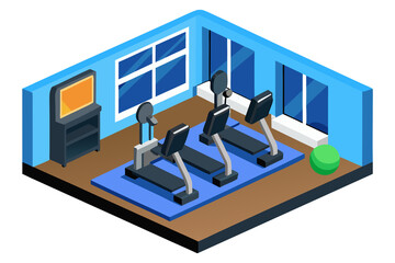 Isometric Gym Interior with Treadmills and Exercise Ball An Environment for Fitness and Physical Exercise Isometric Design