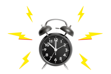 Ringing alarm clock with lightnings. Modern collage style. Illustration on transparent background