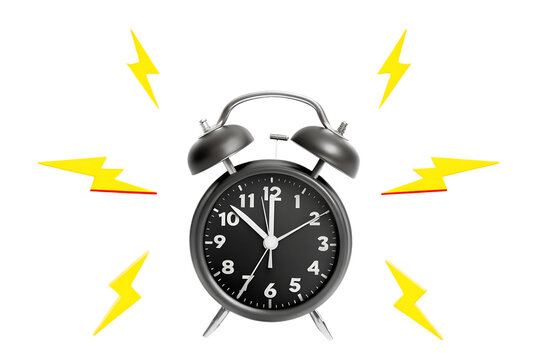 Ringing alarm clock with lightnings. Modern collage style. Illustration on transparent background