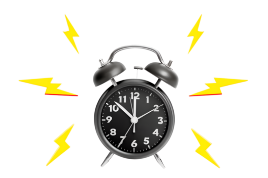 Ringing alarm clock with lightnings. Modern collage style. Illustration on transparent background - Powered by Adobe