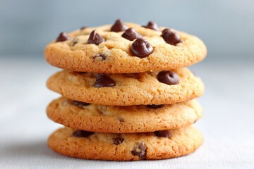Naklejka premium Stacked golden brown chocolate chip cookies with visible dark chocolate chunks