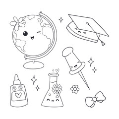 Kawaii School Globe and Graduation Cap Doodles