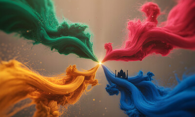 Abstract colorful paint splash converging to center