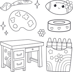 Art Class and School Supplies Cute Doodle Set