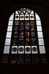Nuremberg, Germany 10.17.2019: Stained glass art in St. Lorenz Kirche (Saint Lawrence Church) in...