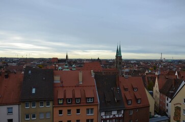 Aerial view of the traditional bavarian style houses in Nuremberg, Germany