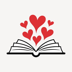 Open Book with Flying Red Hearts, Love and Reading Concept, Romantic Literature, Education with Emotion, Flat Vector Illustration for Book Design Projects.
