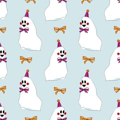 printable pattern with ghost and bow on blue background