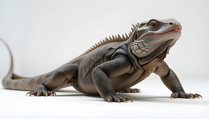 Naklejka premium Komodo Dragon Crawling Forward on Clean Surface