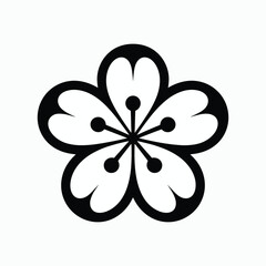Black and white minimal sakura cherry blossom flower icon in traditional Japanese style silhouette, perfect for graphic design, print, and decoration projects.