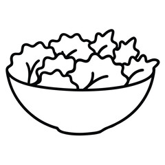 Simple line art drawing of a green salad with black outline perfect for banners and advertisements promoting healthy eating or fresh ingredients
