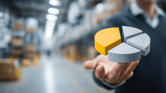 A person is holding a yellow and gray pie chart - Powered by Adobe