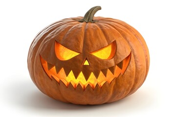 Fototapeta premium Glowing Halloween Jack-o'-Lantern with Sharp Teeth on White Background
