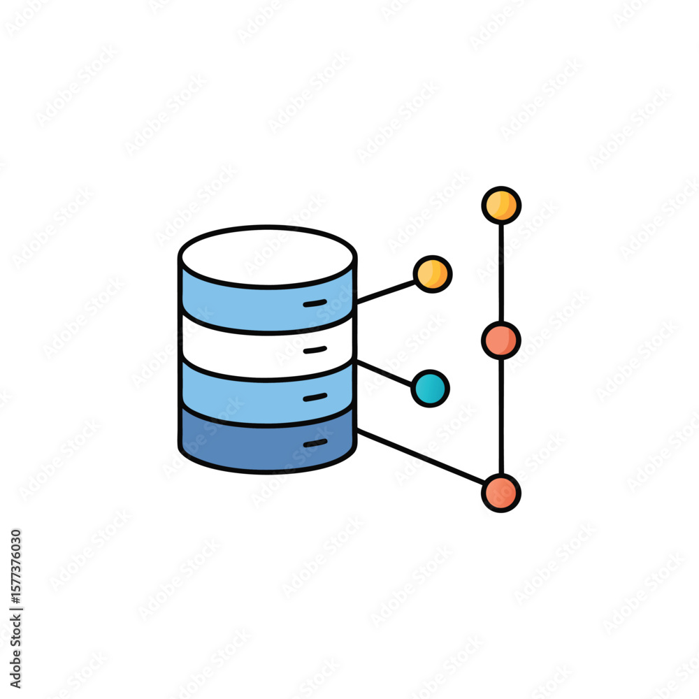 Poster vector art of a database server with network connections isolated on white background