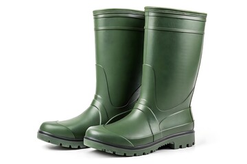Rubber green boots on white background