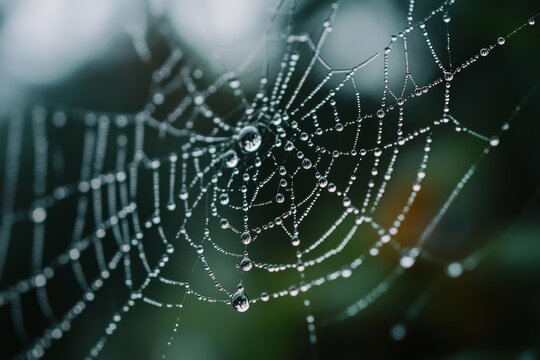 Dewdrops on Spiderweb: Nature, Water, Drops, Macro, Spider, Web, Green, Bokeh, Close-up, Photography