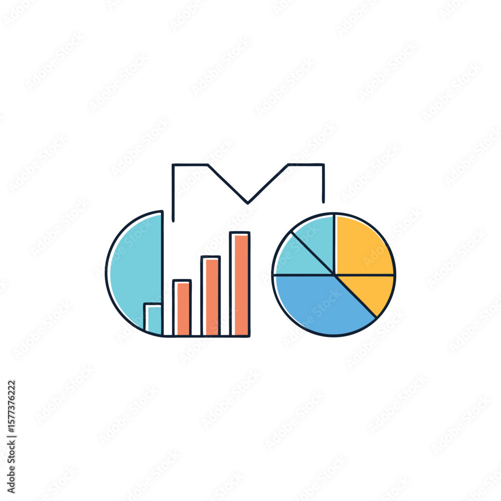 Poster vector art of a colorful graph and chart isolated on white background showing data