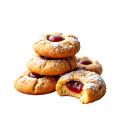 Stack of Golden Cookies with Red Jelly Filling on White Background