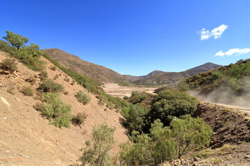 the landscape beside the river Puente Mayu Tambo between Sucre and Potosi in Bolivia