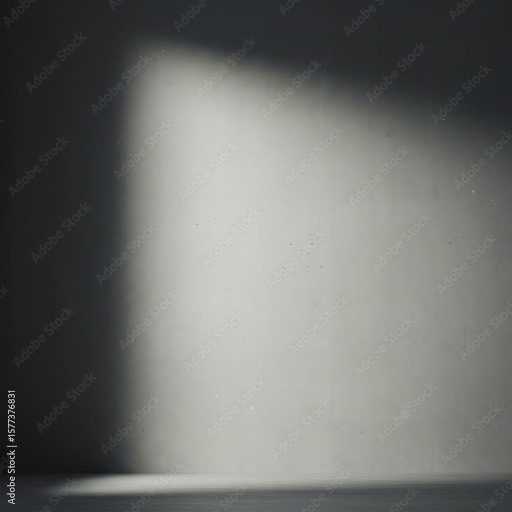 Aufkleber an abstract composition of light and shadow falling on a subtle textured white or grey wall, creatin