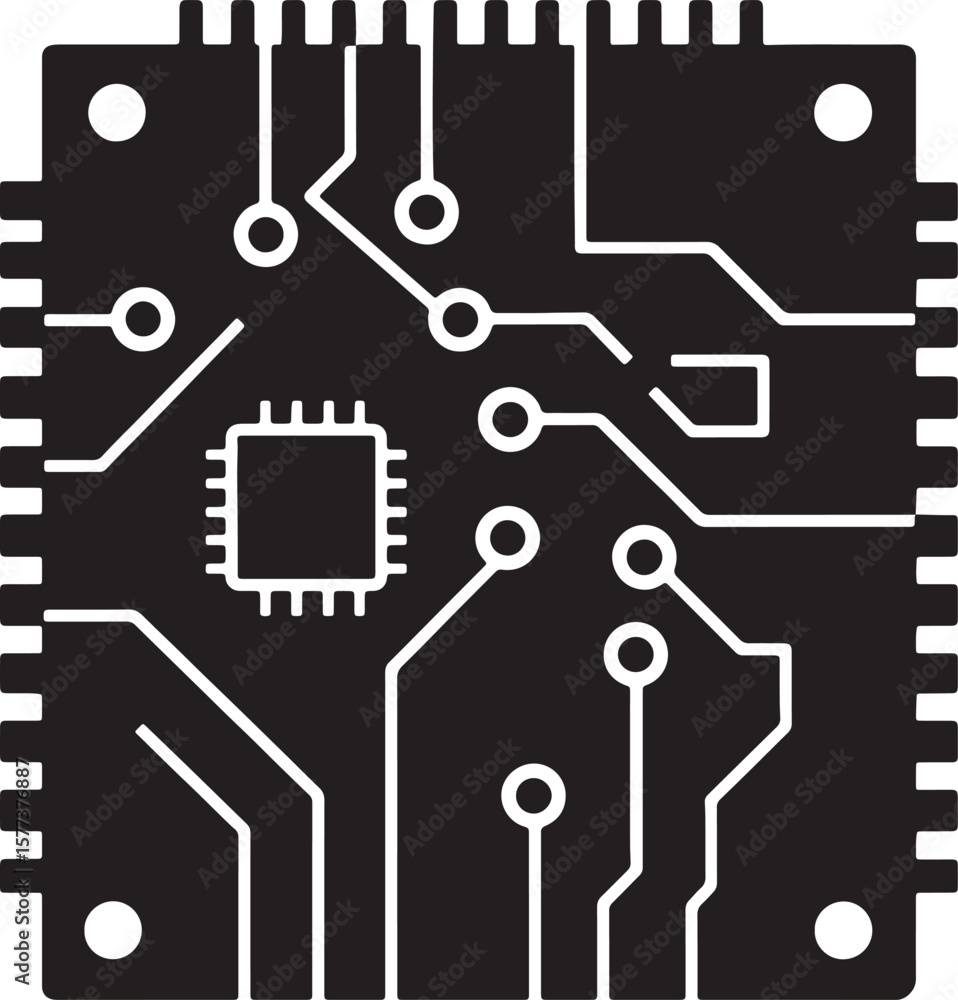 Poster simple electronic circuit board design depicting integrated circuitry and computer technology