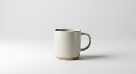 Obraz premium A plain, minimalist white ceramic mug with a light brown base, set against a pristine white background. A versatile object for beverages. 