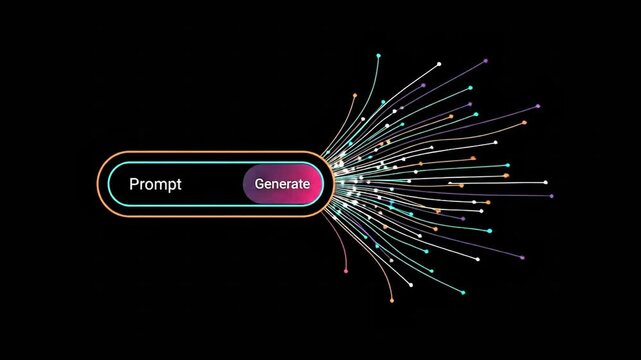 The prompt and generate buttons symbolize the process of artificial intelligence creating and producing new content and ideas
