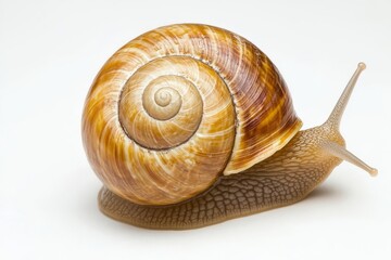 Macro Close-Up of a Snail with Spiral Shell on White Background - AI IMAGE