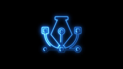 Glowing blue neon pen tool icon illustrating design and digital creative process