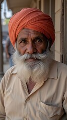 Portrait of a Wise Indian Elder with Traditional Attire and White Beard