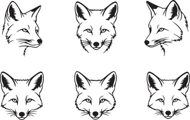 fox face silhouette vector, black and white fox face illustration, minimalistic fox head vector, stylized fox face outline, tribal fox face design, clever fox head in silhouette, front view fox face 