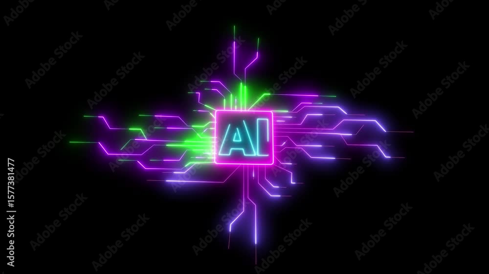 Poster artificial intelligence data circuit futuristic technology glowing lines animation 4k quality.