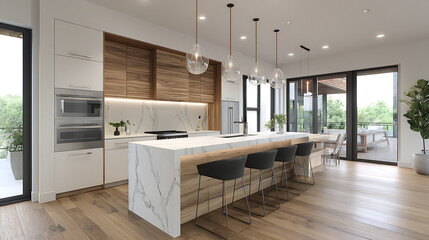 Interior with modern kitchen island