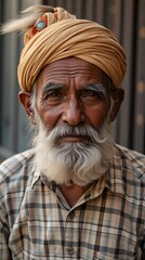 Portrait of a Wise Indian Elder with Traditional Attire and White Beard