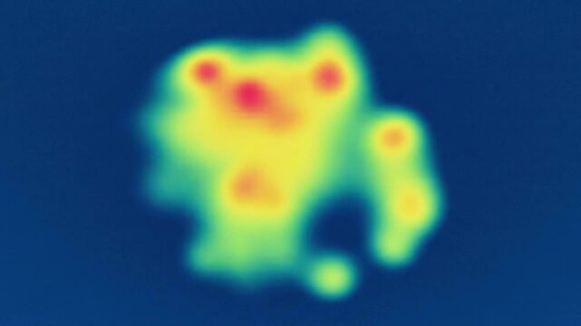 A vibrant heat map displays thermal energy distribution with a colorful gradient, showcasing temperature variations