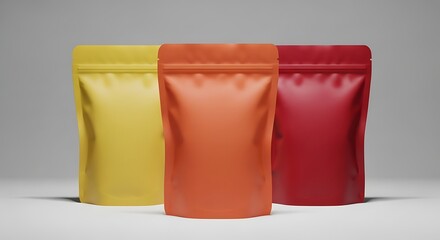 Colorful pouches mockup for product packaging design and brand advertisement display