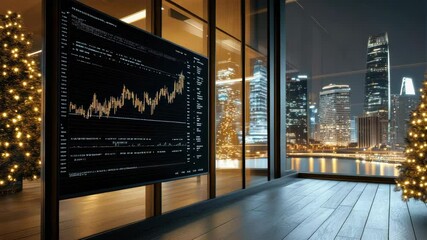 Modern office city skyline at night highlights technology and finance with festive illumination - Powered by Adobe
