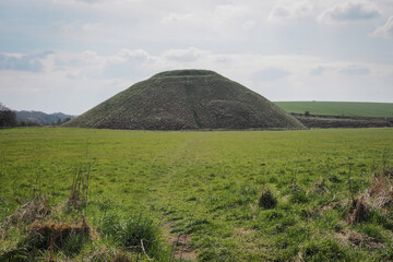 The 40m high Silbury Hill, the largest man-made prehistoric mound in Europe built in 2400BC,...