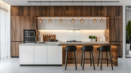 Bright interior kitchen with island