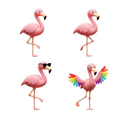 Naklejka premium Colorful cartoon flamingo illustrations in various styles