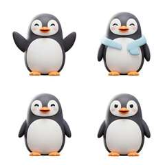 Fototapeta premium Cartoon Penguins with Expressions and Poses