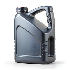 A black plastic motor oil container isolated on white background, for mockup