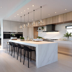 Natural wood and white design kitchen