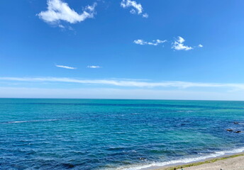 An unsurpassed natural picture of numerous shades of sea blue on the Black Sea coast in late spring.