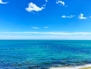 Fototapeta premium An unsurpassed natural picture of numerous shades of sea blue on the Black Sea coast in late spring.